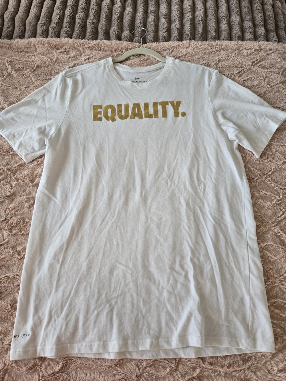 Nike White Short Sleeve Tee with Gold "EQUALITY." Graphic Rare